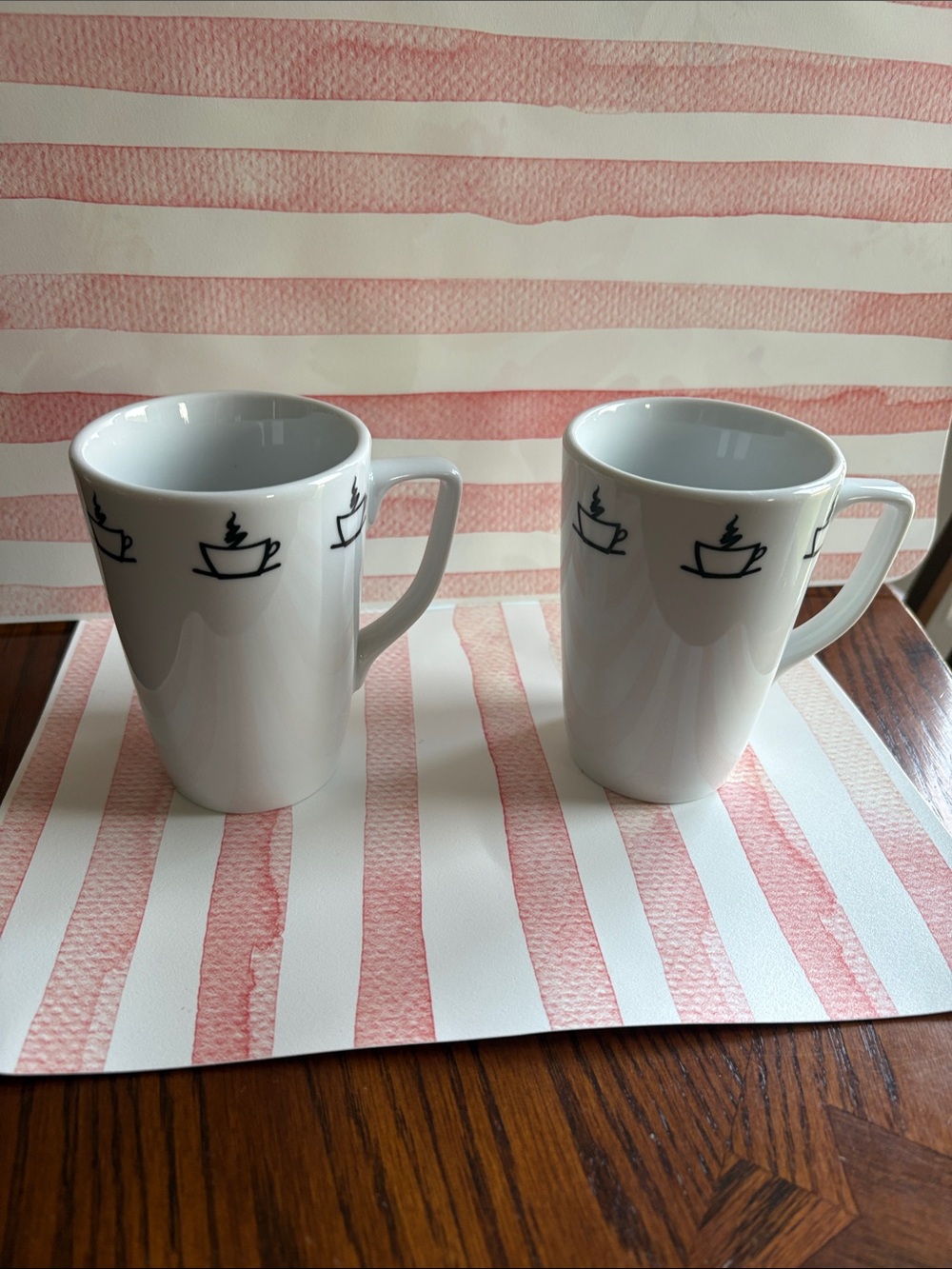 Vintage White Coffee Mugs with Black Cup Icon - Set of 2